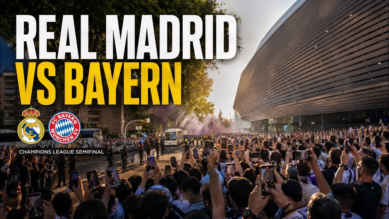 Real Madrid supporters outside Santiago Bernabéu before the Bayern Munich Champions League semifinal